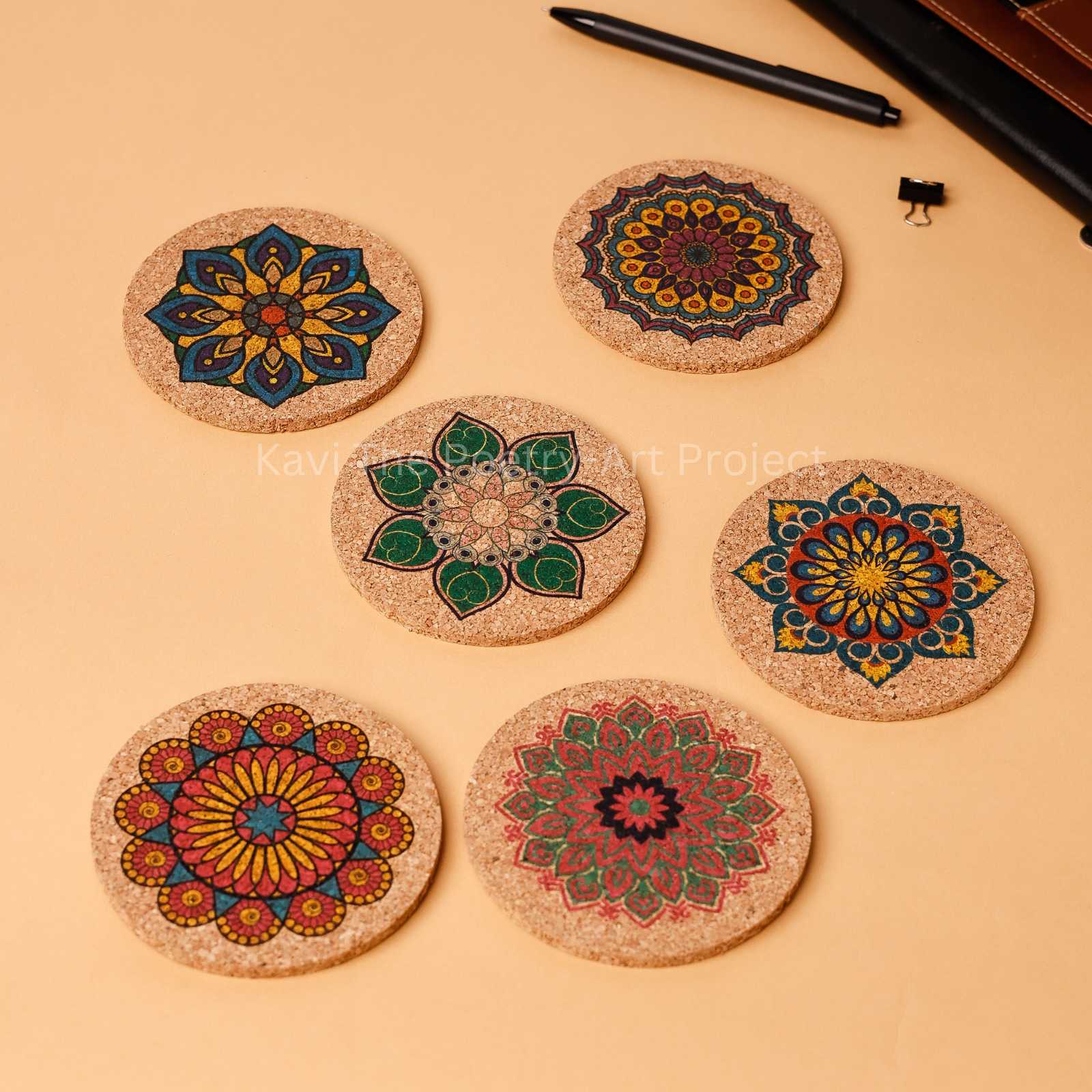 Colorful Mandala cork coasters (Set of 6)