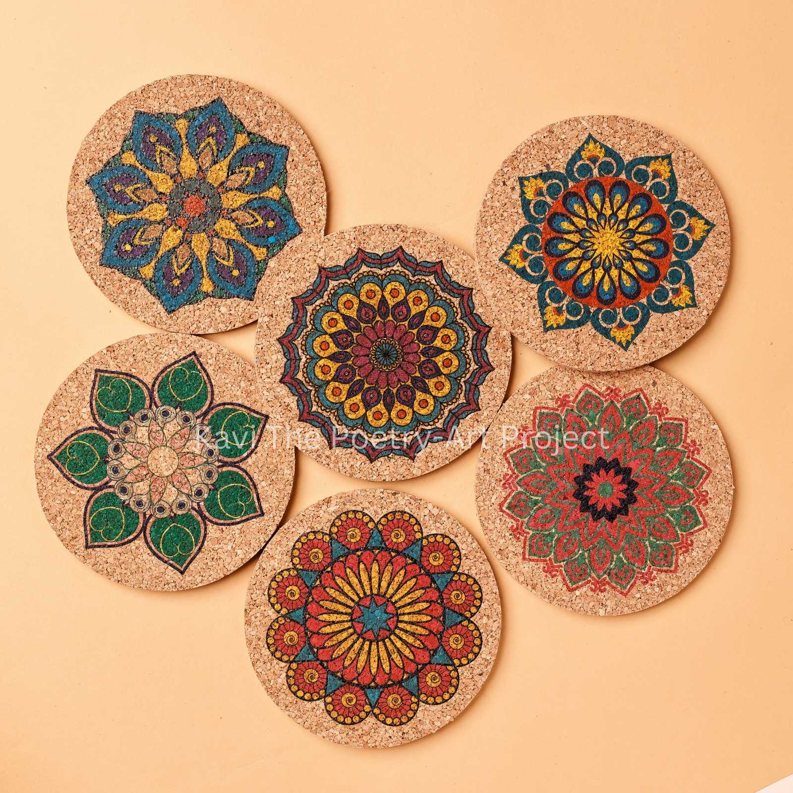 Colorful Mandala cork coasters (Set of 6)