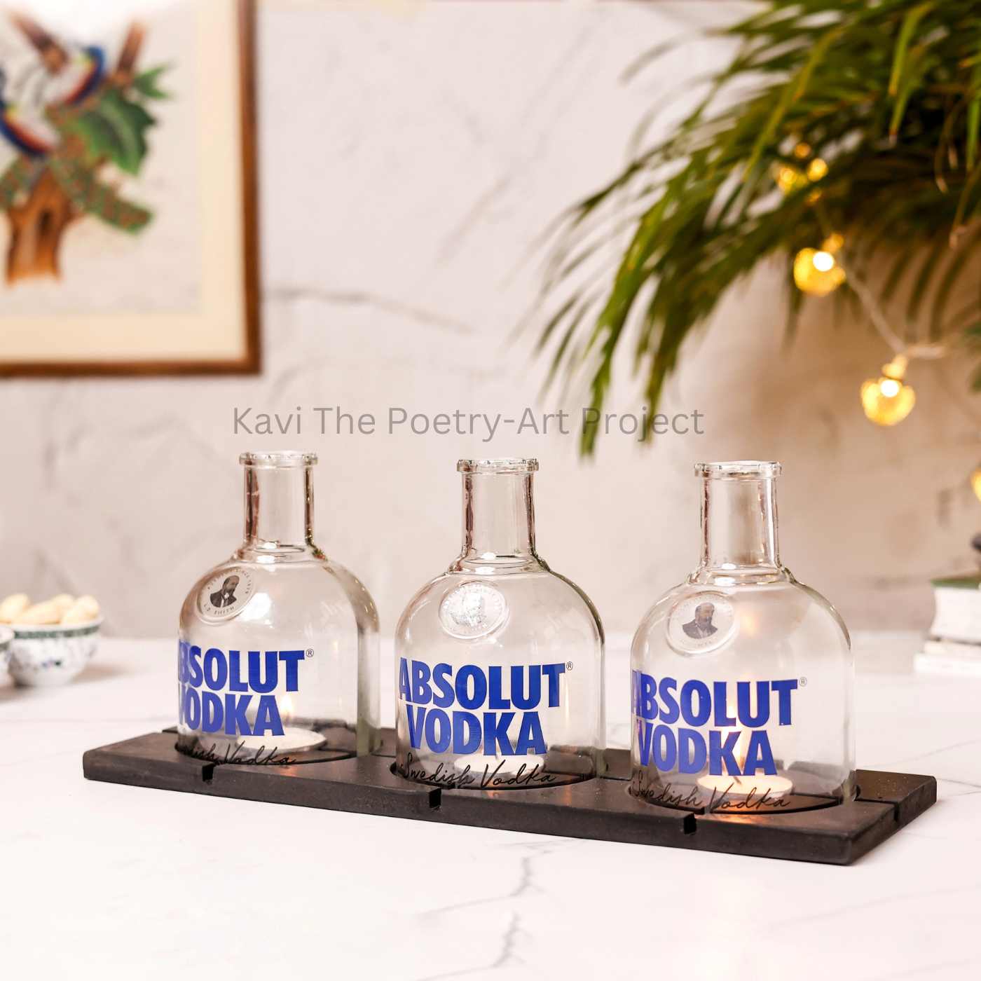 Upcycled Absolut Bottle Tea Light Holder