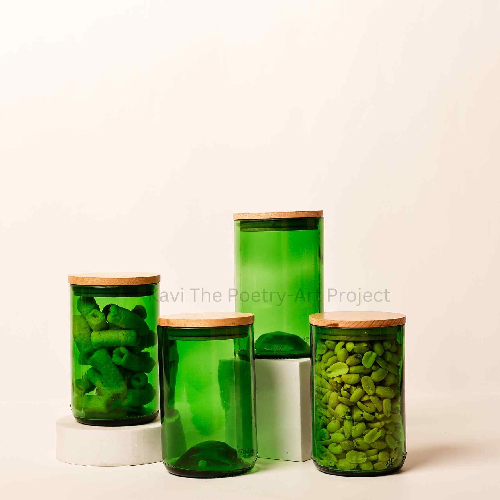 Green Wine Bottle Jars ( Set of 4 )