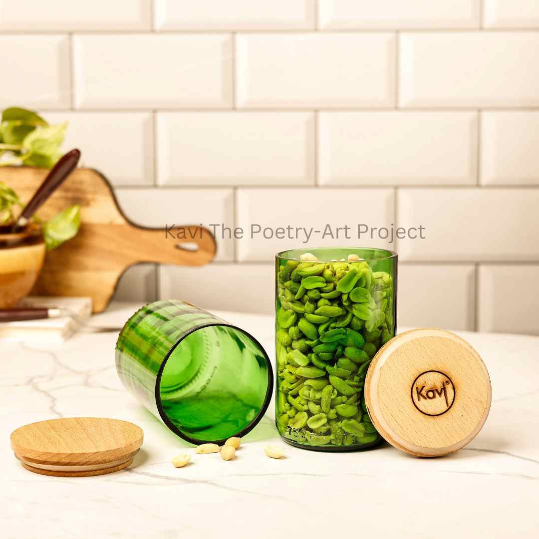 Kavi Green Wine Bottle Jars (Set of Two)