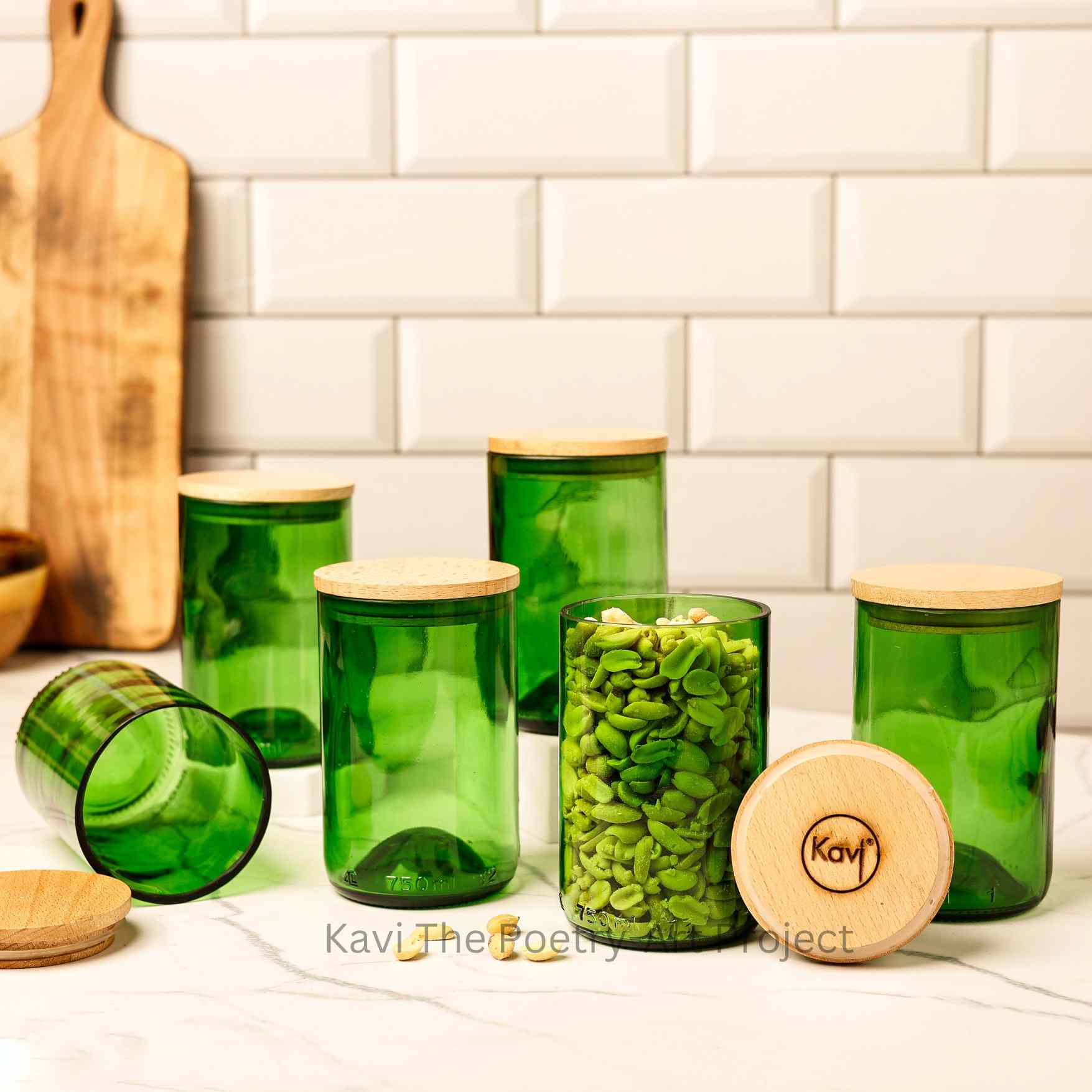 Green Wine Bottle Jars ( Set of 6 )
