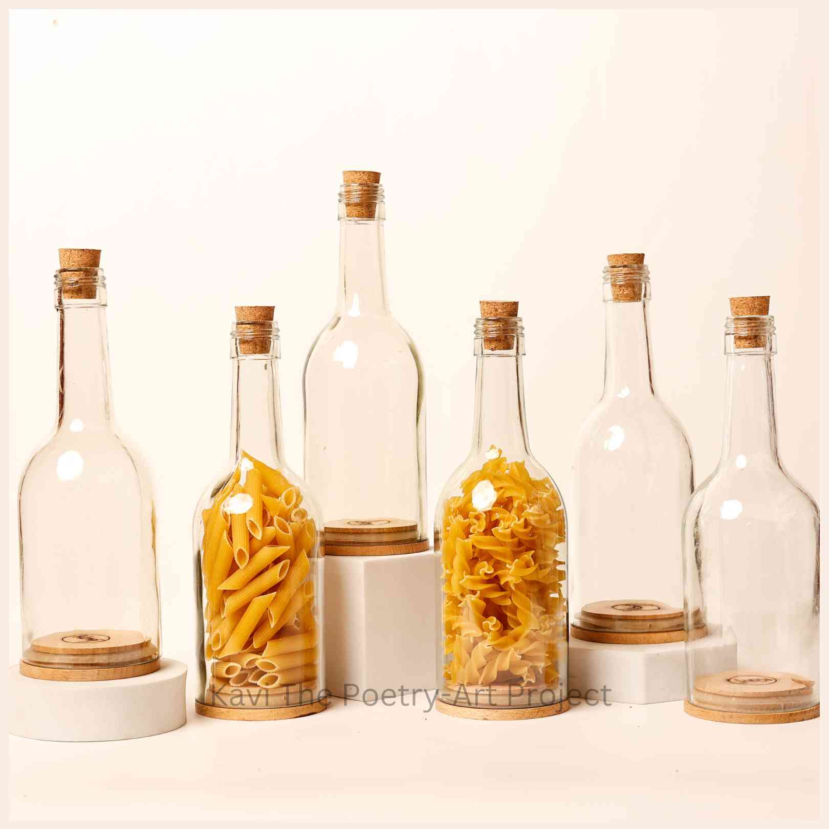 Kavi Transparent Wine Bottle Jars (Set of Six)