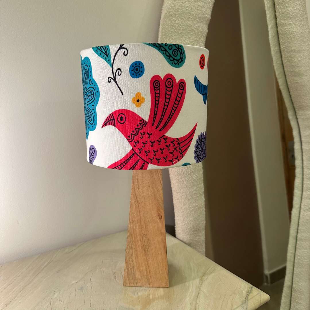 Kavi Birds Wooden Shade Lamp (Square Base)