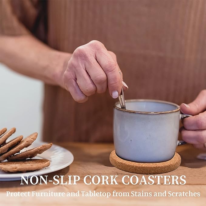 Thick Natural Cork Round Coasters (Set of 10)