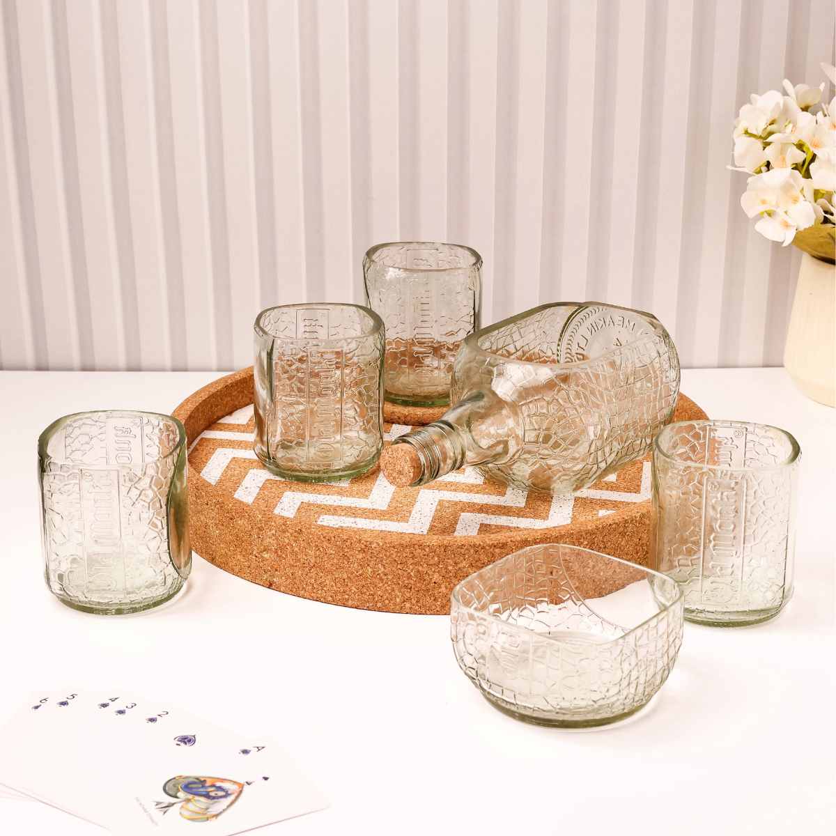 Upcycled Rum Bottle Party Serving Set with Cork Tray