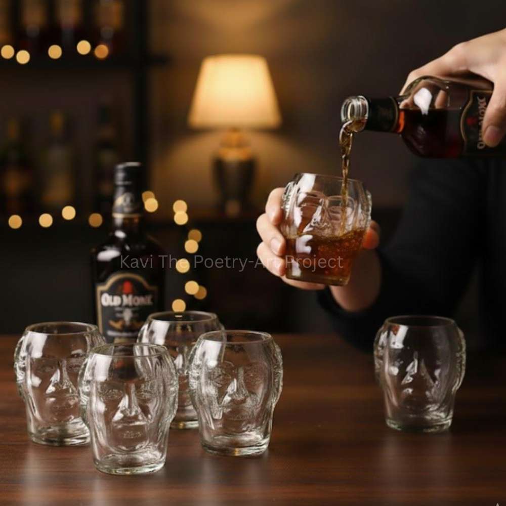 Old Monk Mini Face Glasses ( Set of 6 ) - Kavi The Poetry-Art Project