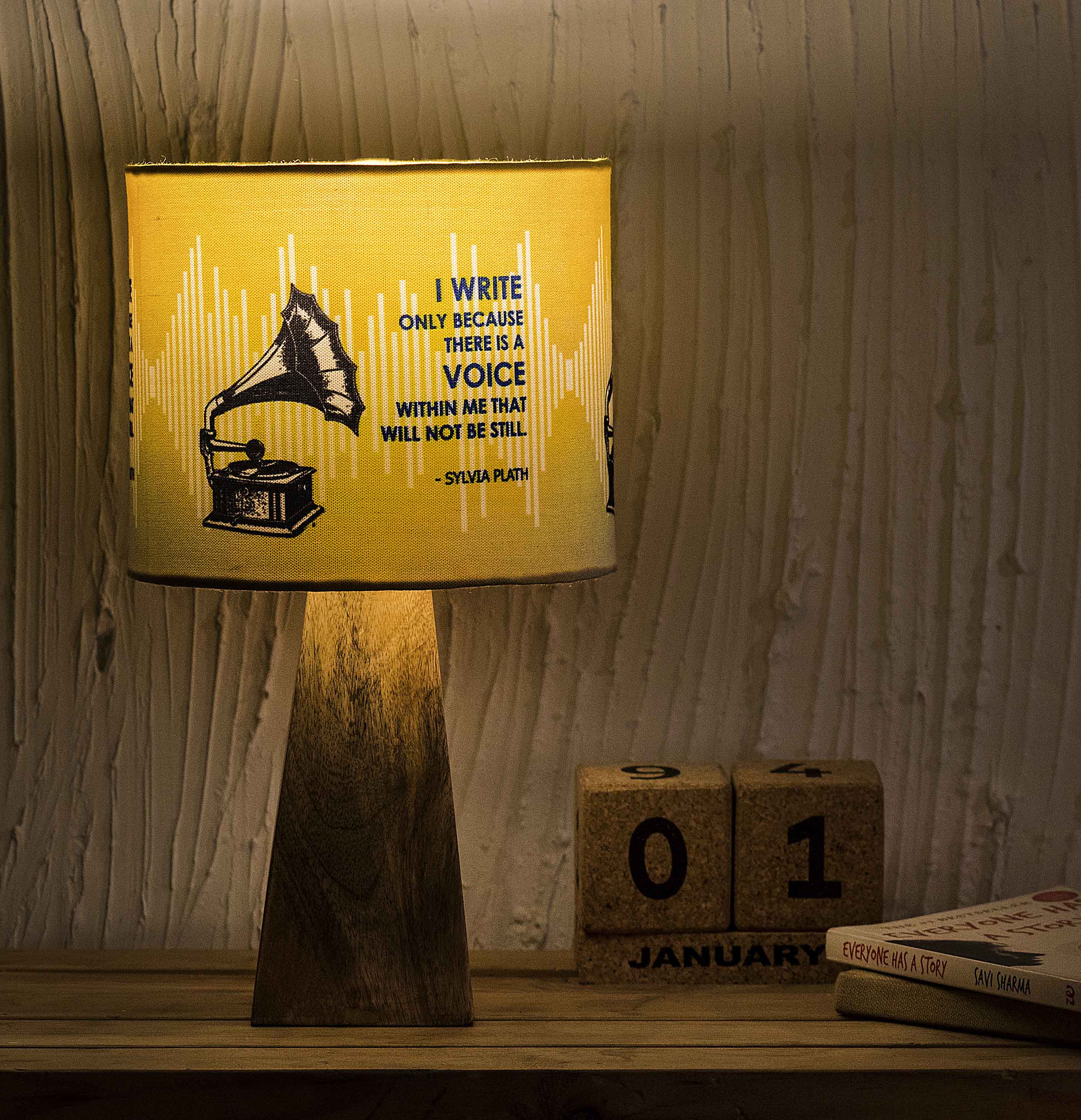 Kavi Sylvia Plath Wooden Shade Lamp (Square Base)