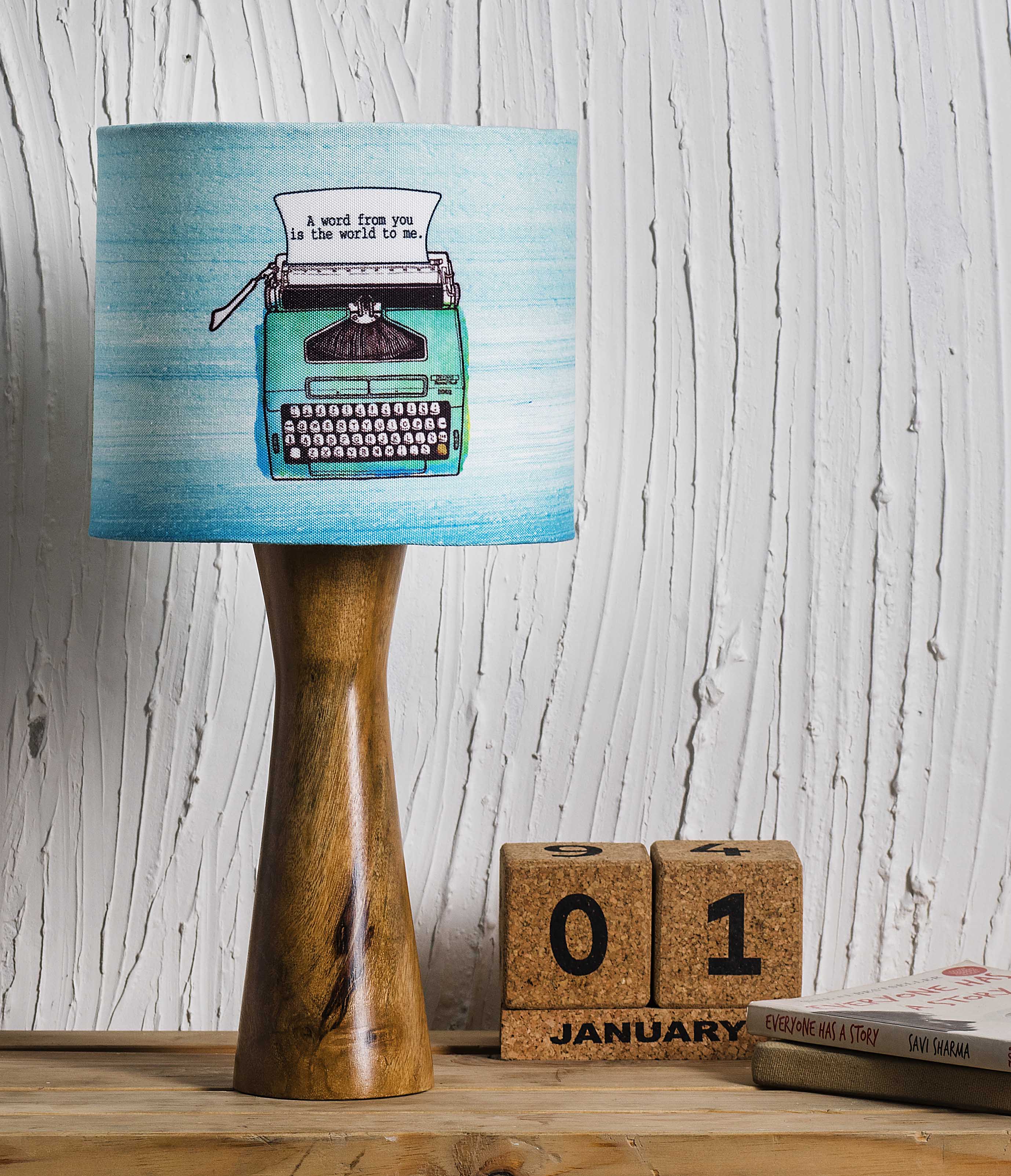 Kavi Typewriter Wooden Shade Lamp (Round)
