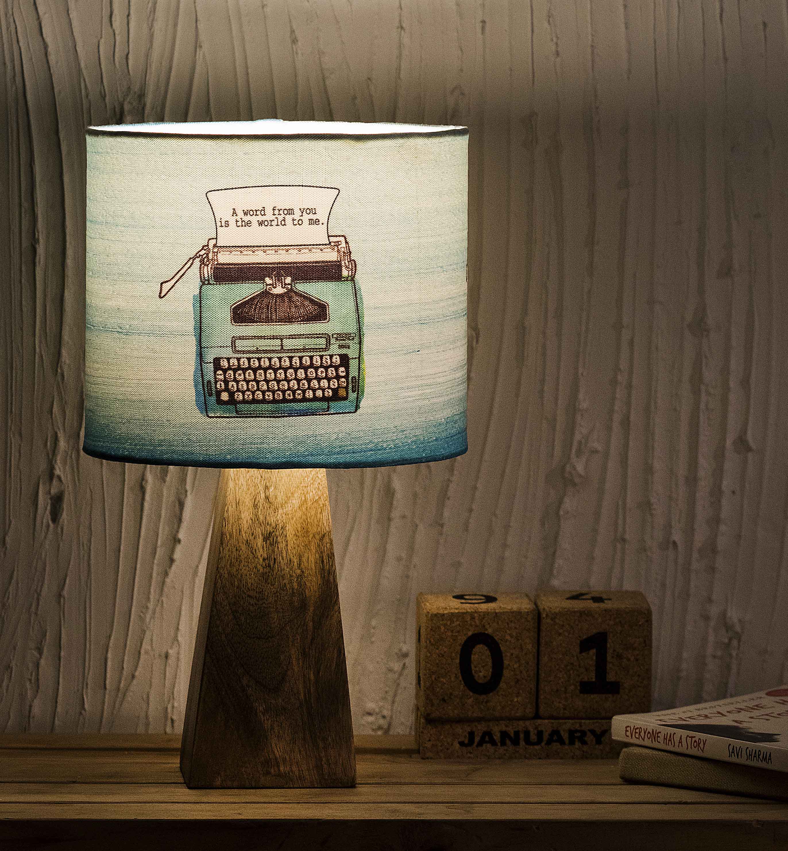 Kavi Typewriter Wooden Shade Lamp (Square Base)