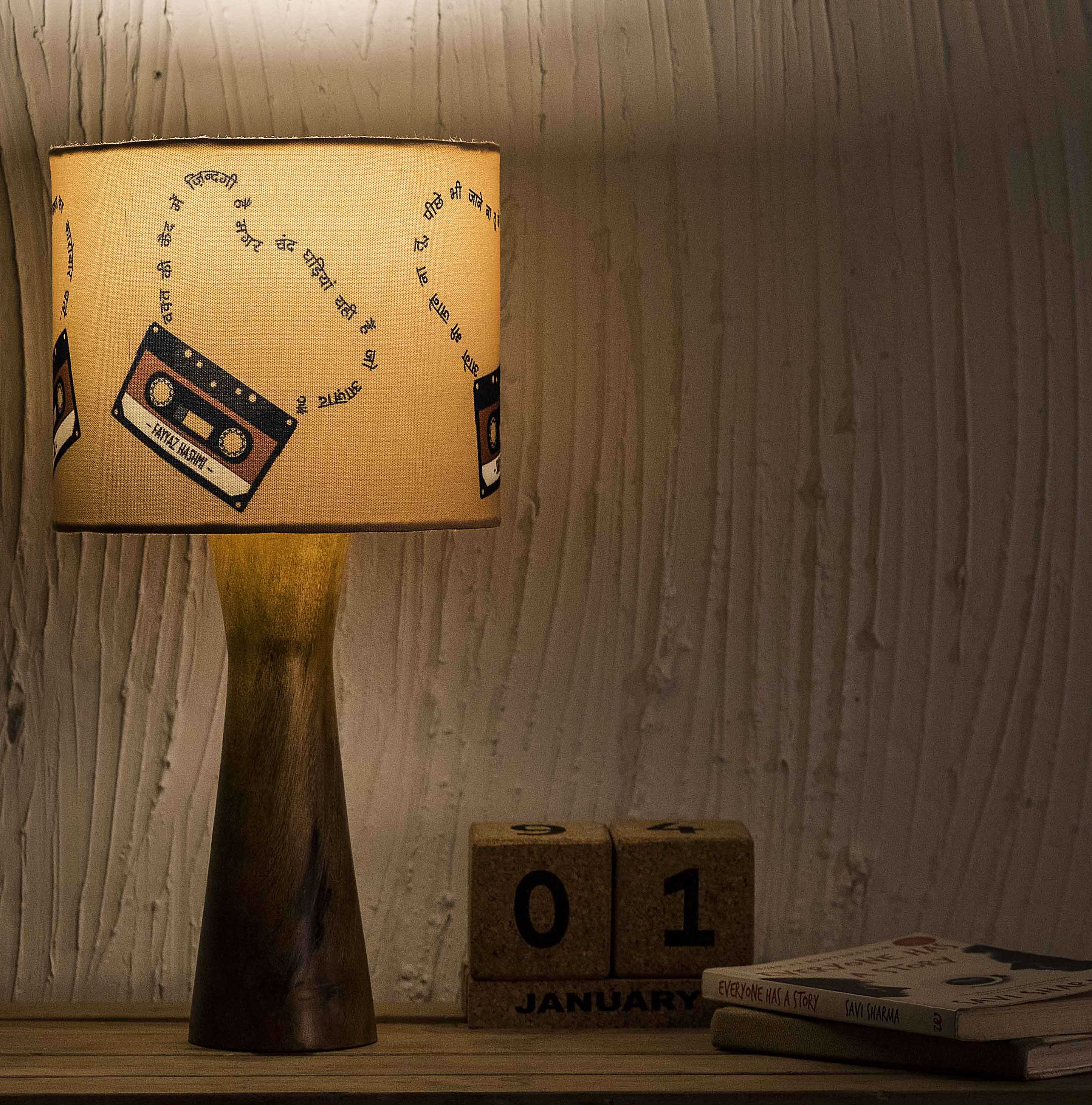 Kavi Vintage Cassettes Wooden Shade Lamp (Round)