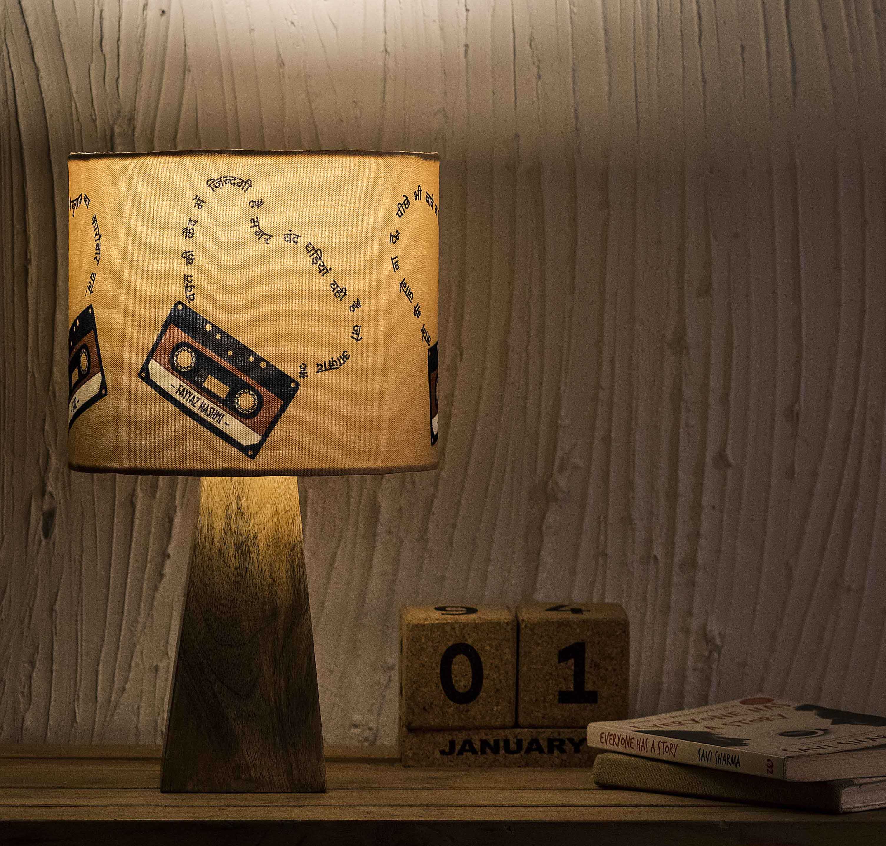 Kavi Vintage Cassettes Wooden Shade Lamp (Square Base)