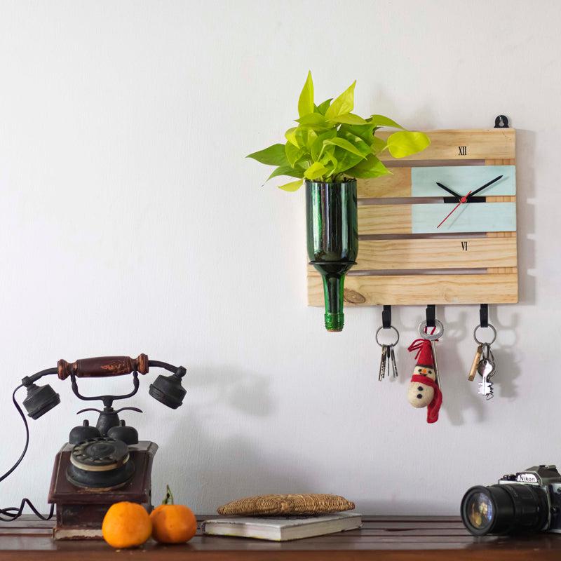 Multipurpose Wooden Board with Wine Planter (Sea Green)