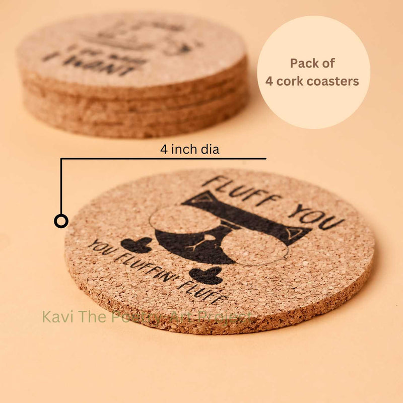 Cat Saying Drink Cork Coasters (Set of 4)