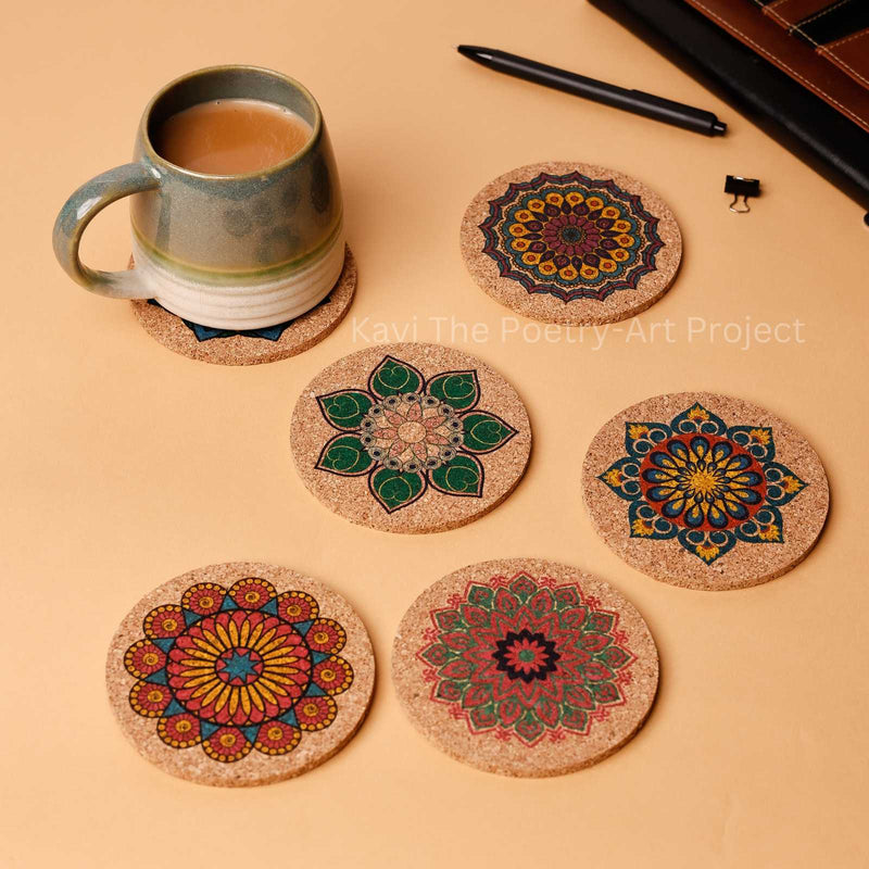 Colorful Mandala cork coasters (Set of 6)