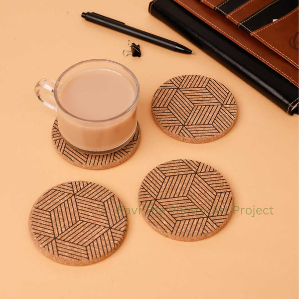 Geometric Fusion Cork Coasters Set of 4