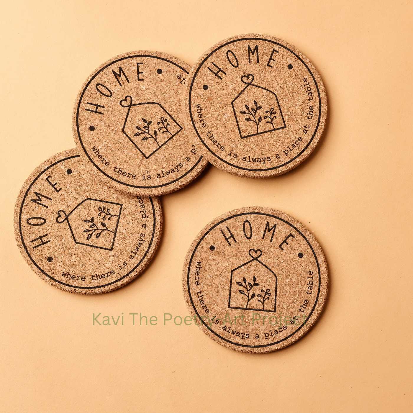Family & home cork coasters (set of 4)