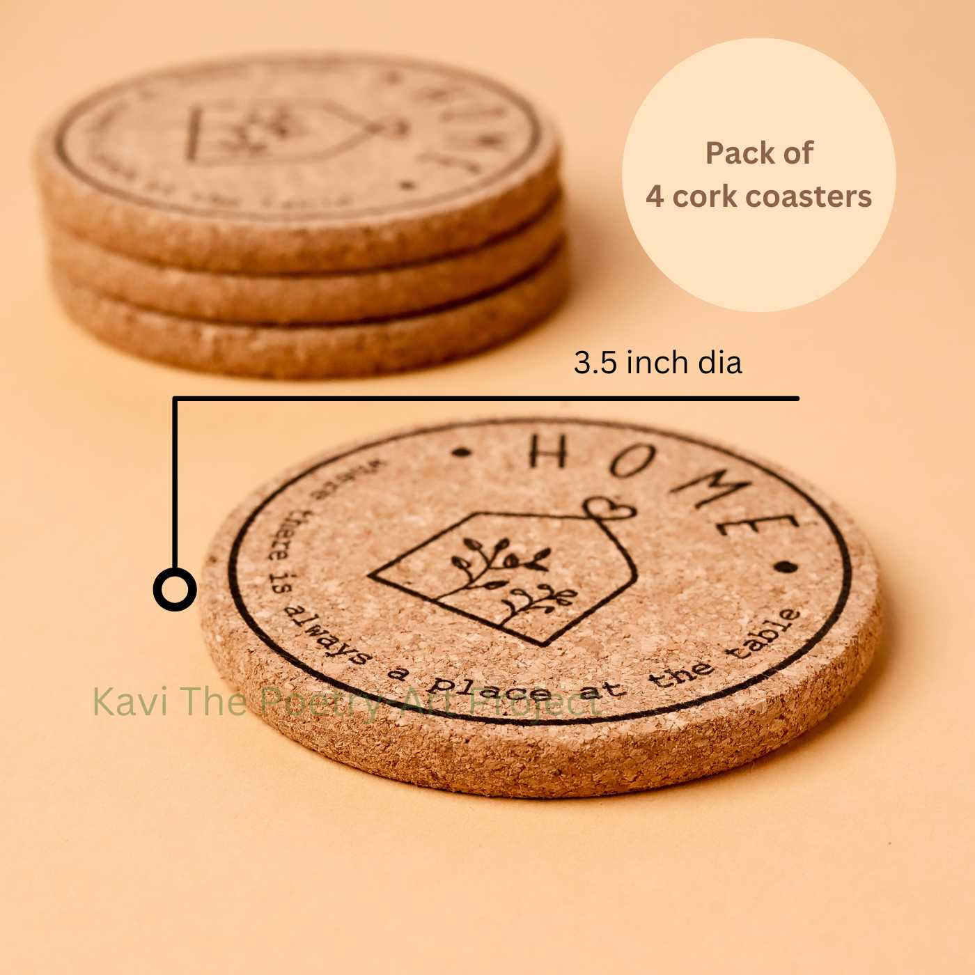 Family & home cork coasters (set of 4)
