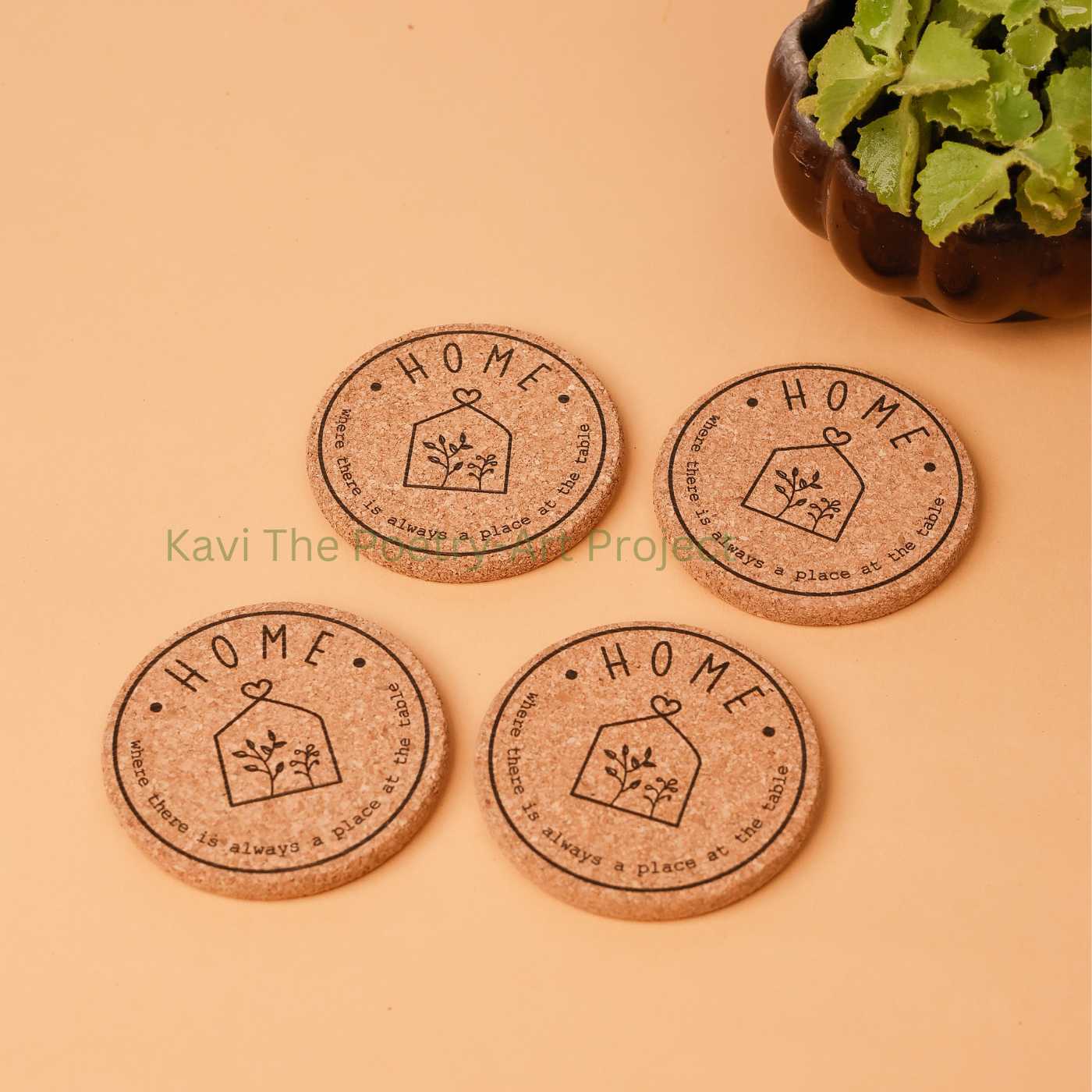Family & home cork coasters (set of 4)