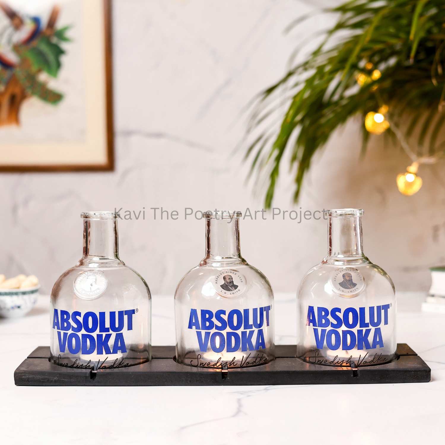 Upcycled Absolut Bottle Tea Light Holder