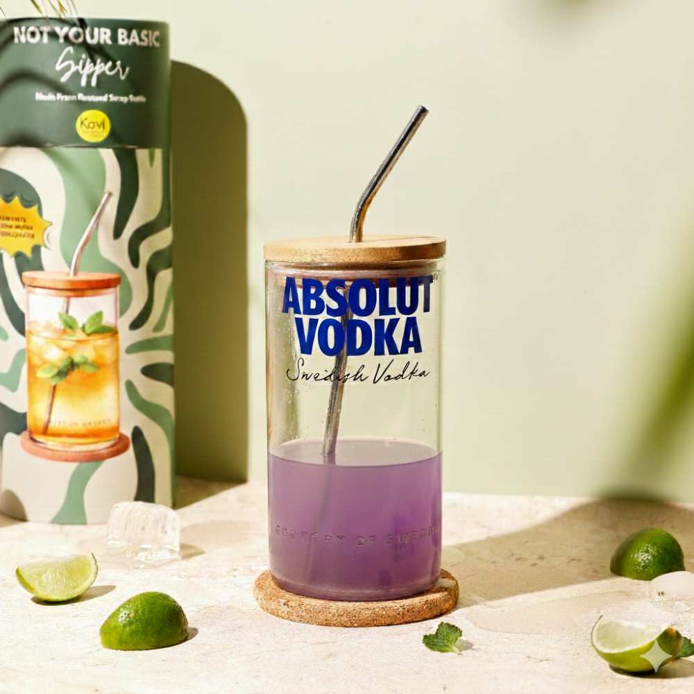 Image of Absolut Sipper Gift Hamper by Kavi The Poetry-Art Project, featuring a bottle of Absolut vodka and accompanying gift items.