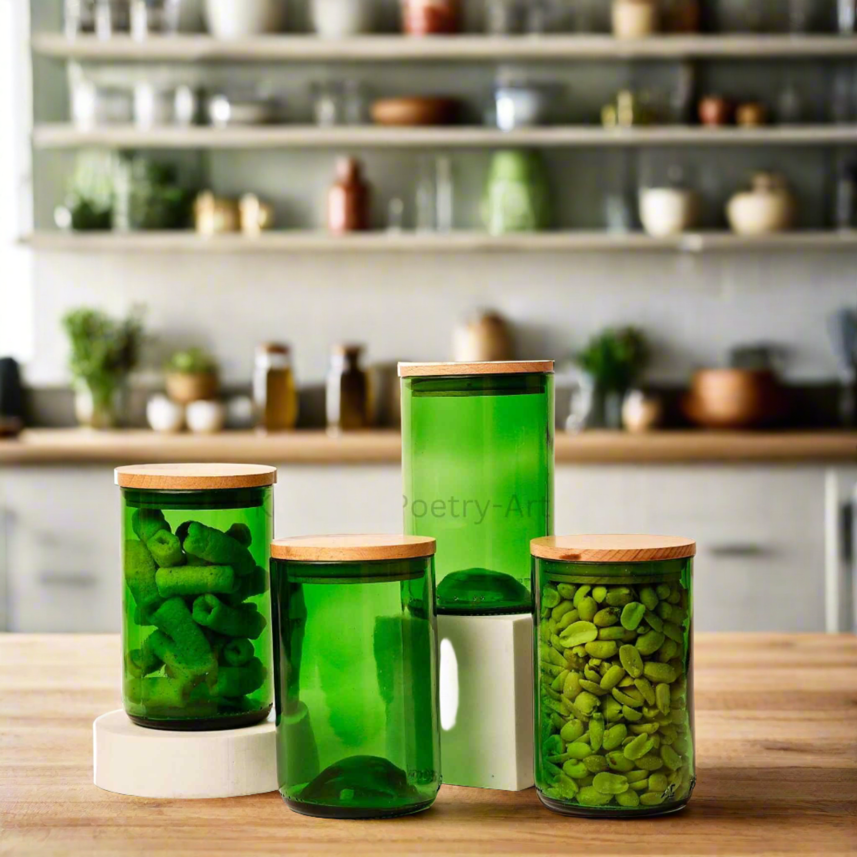 Green Wine Bottle Jars ( Set of 4 )