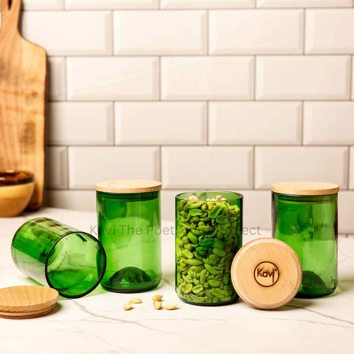 Green Wine Bottle Jars ( Set of 4 )