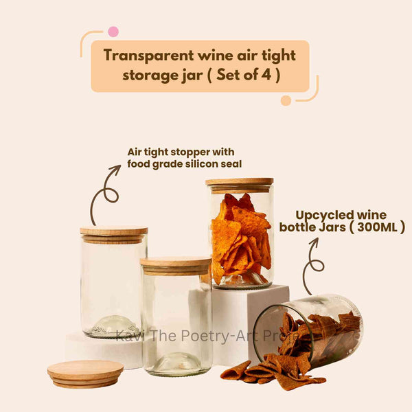 Kavi Transparent Wine Airtight Bottle Jars (Set of Four)