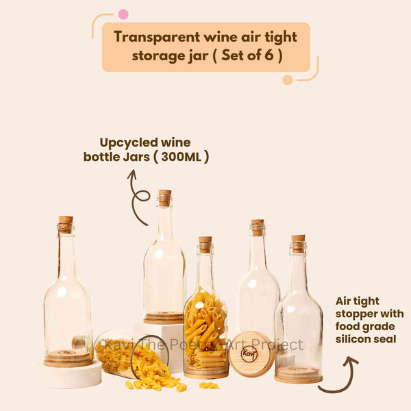 Kavi Transparent Wine Bottle Jars (Set of Six)