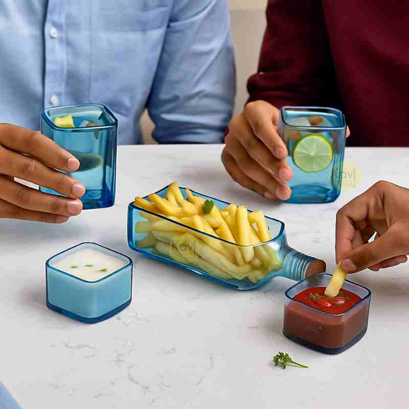 Kavi The Poetry-Art Project Bombay Sapphire bottle platter featuring a decorative display of Bombay Sapphire gin bottles on an artistic platter.