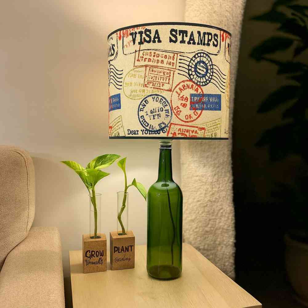 Upcycled Wine Bottle Visa Shade Lamp