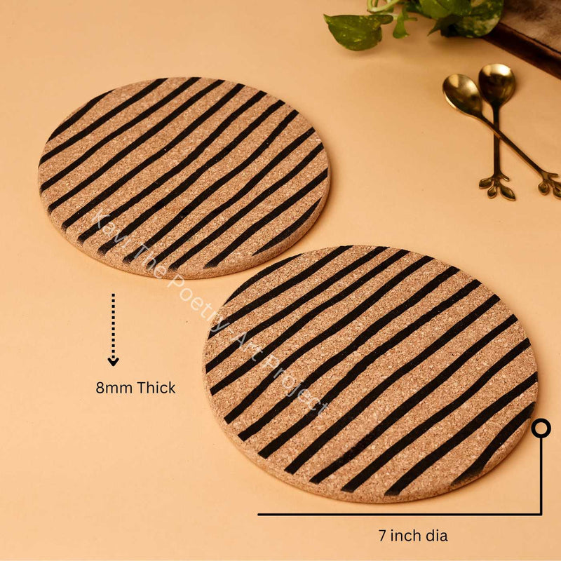 Kavi Lines Design Cork Trivets With Coasters