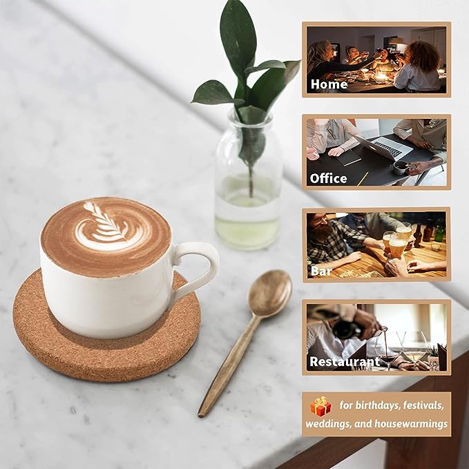 Thick Natural Cork Round Coasters (Set of 10)