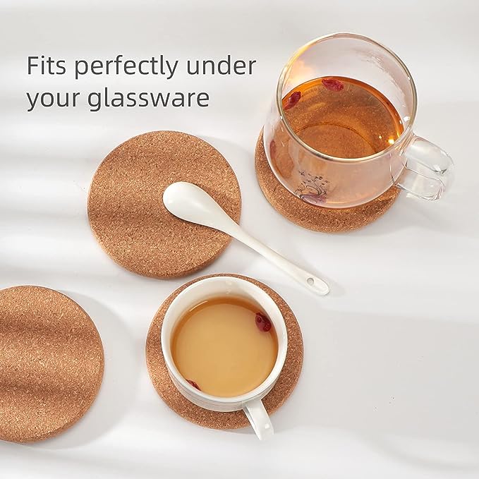 Thick Natural Cork Round Coasters (Set of 4)