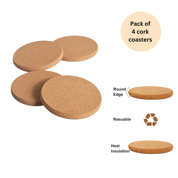 Thick Natural Cork Round Coasters (Set of 4)