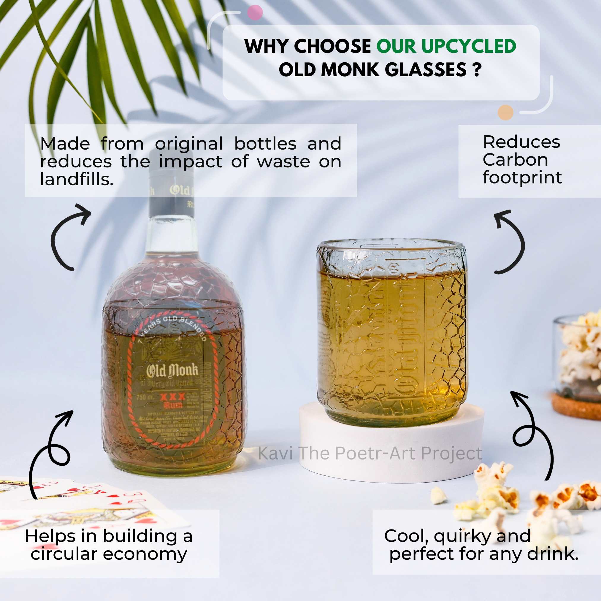 Upcycled Old Monk Small glasses 300ml (Set of FOUR)