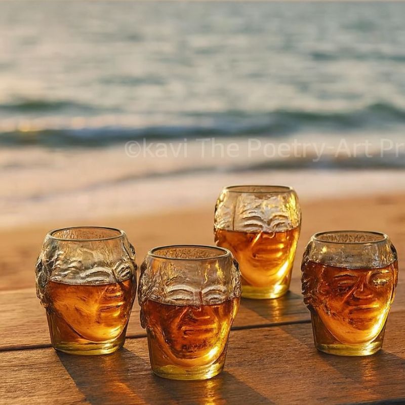 Small Old Monk face beer glass by Kavi The Poetry-Art Project, featuring a detailed Old Monk design in 300ml size.