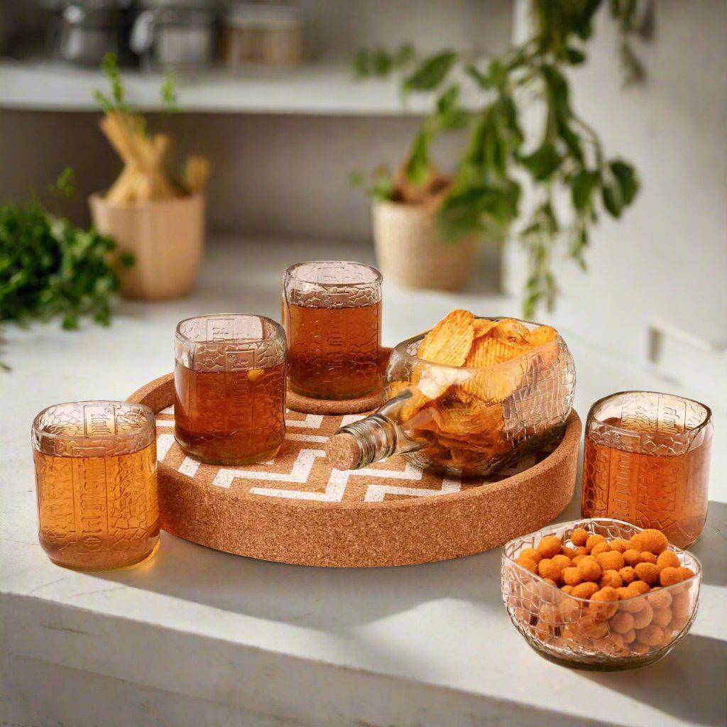 Upcycled Rum Bottle Party Serving Set with Cork Tray