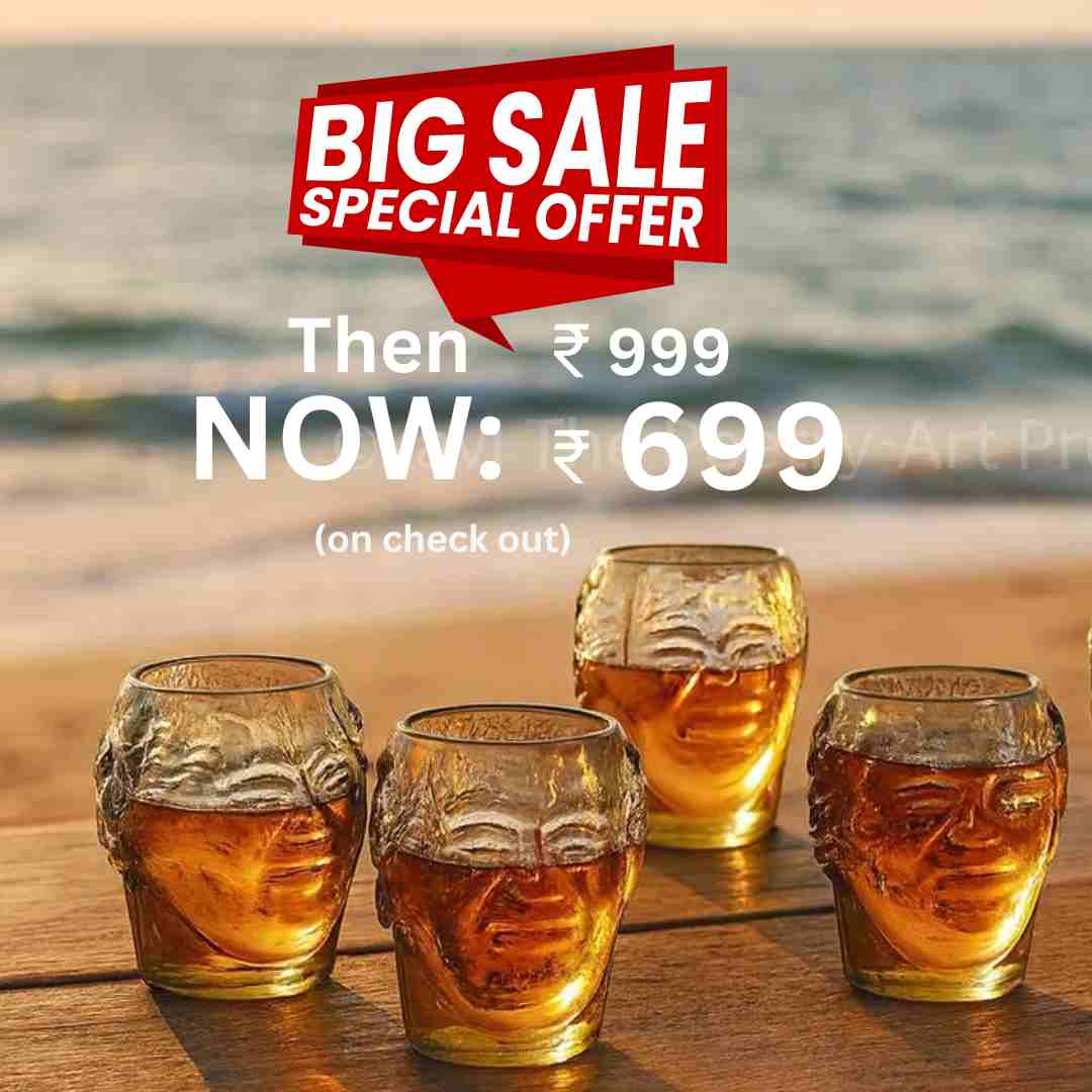 Small Old Monk Face Glasses 300ML (Set of 4)