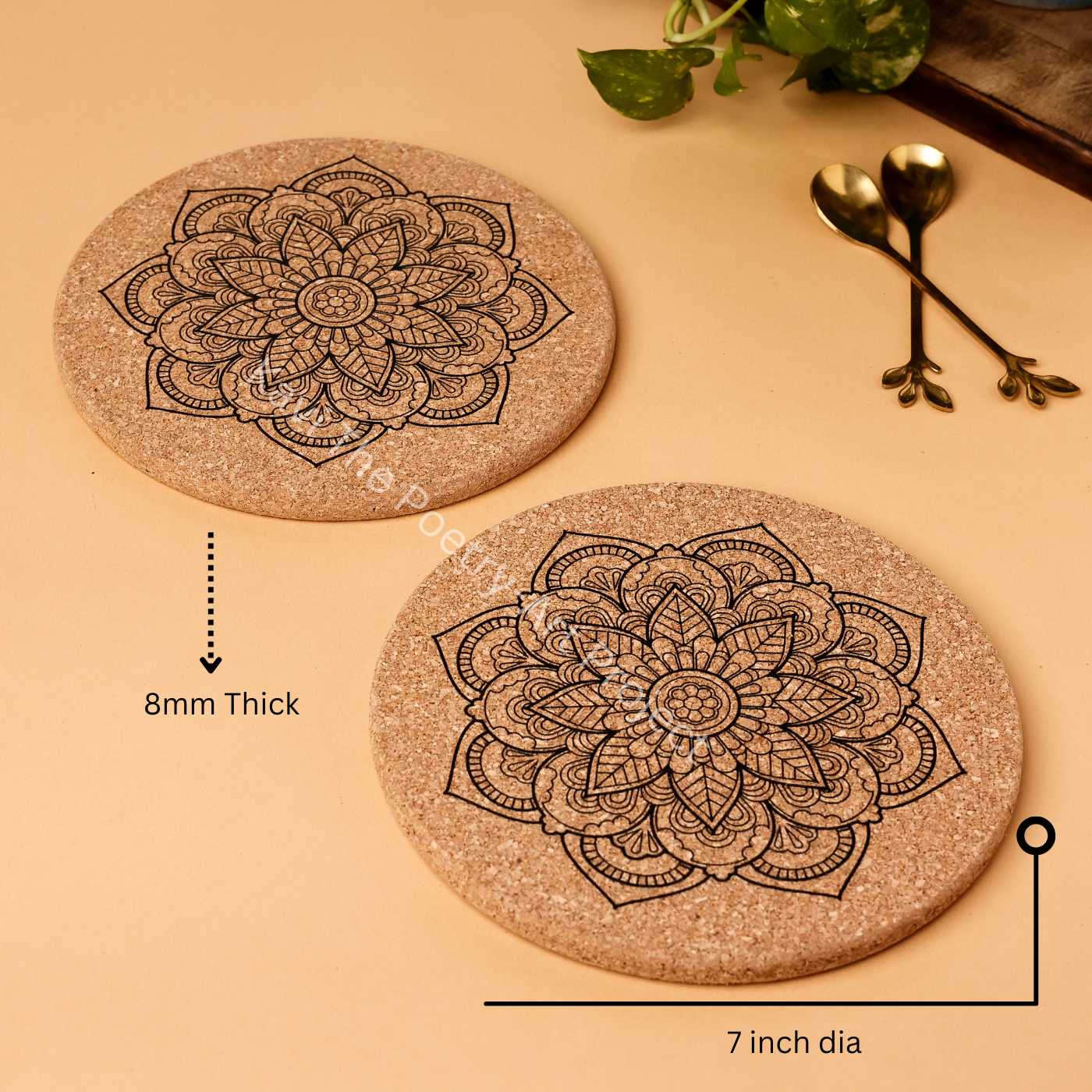 Kavi Mandala Design Cork Trivets With Coasters