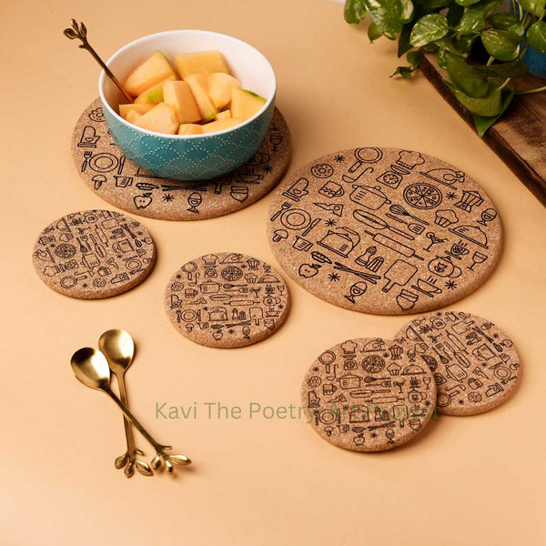 Kavi Food Design Cork Trivets With Coasters