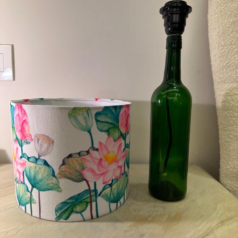 Upcycled Wine Bottle Lotus Shade Lamp