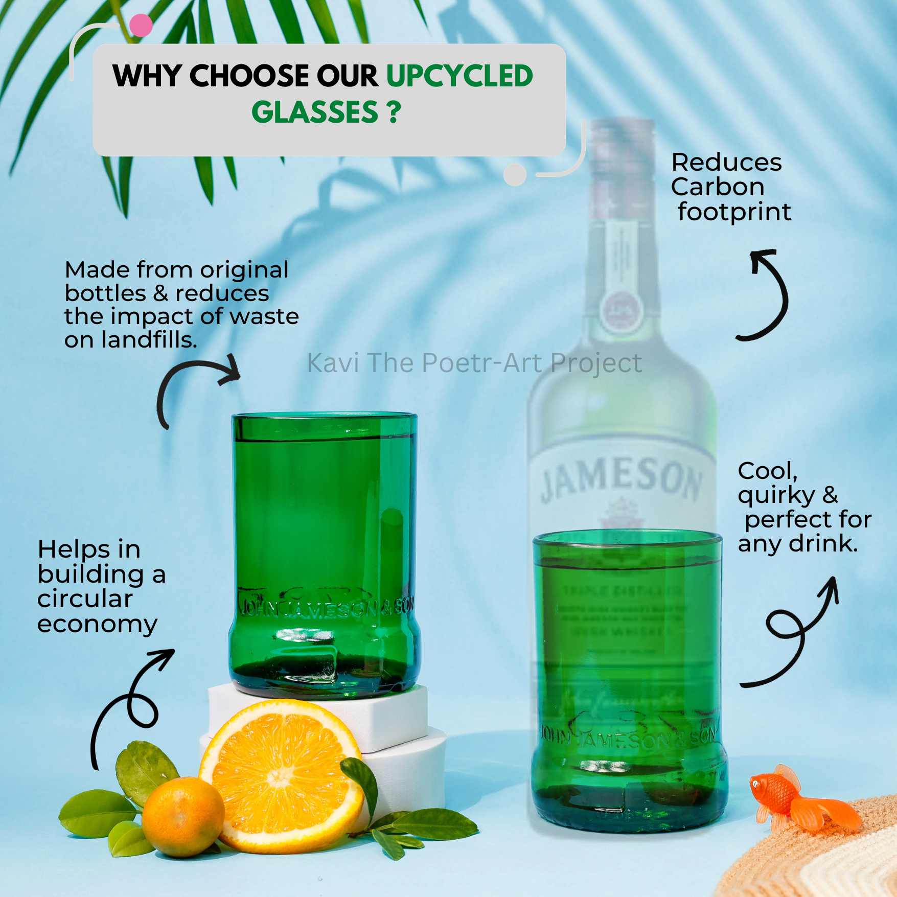 Jameson whiskey bottle glasses (Set of Four)