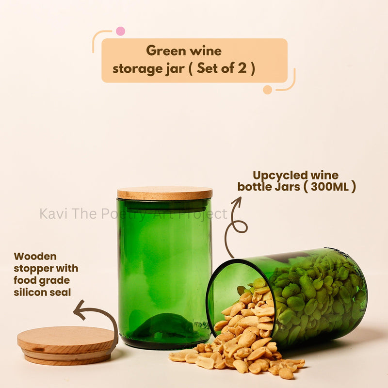 Kavi Green Wine Bottle Jars (Set of Two)