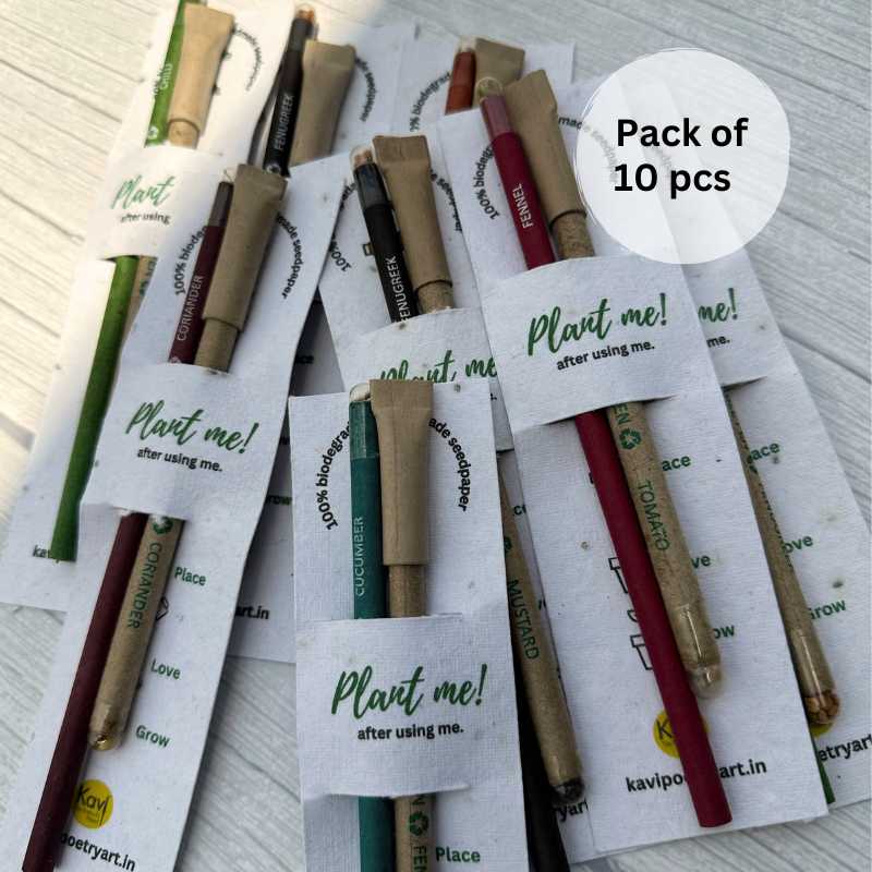 Plantable Set of 1 Seed Pencil and 1 Seed Pen with sleeve (Pack of 10)