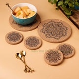 Kavi Mandala Design Cork Trivets With Coaster