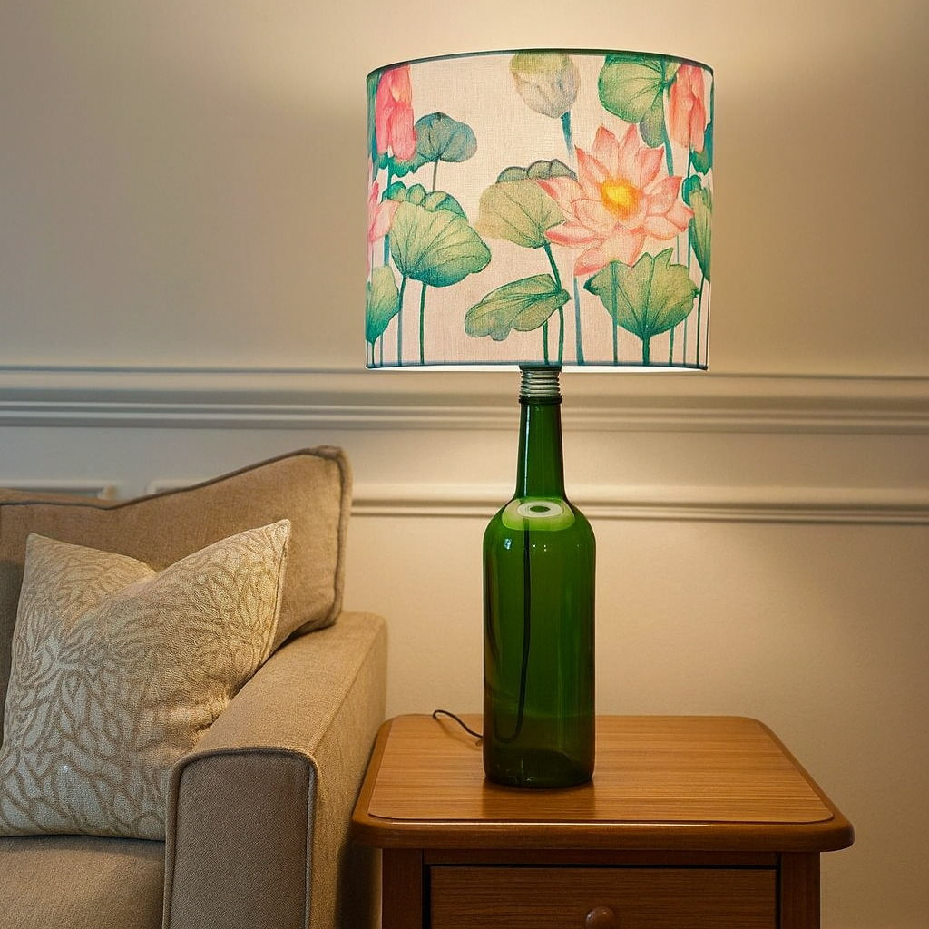 Upcycled Wine Bottle Lotus Shade Lamp