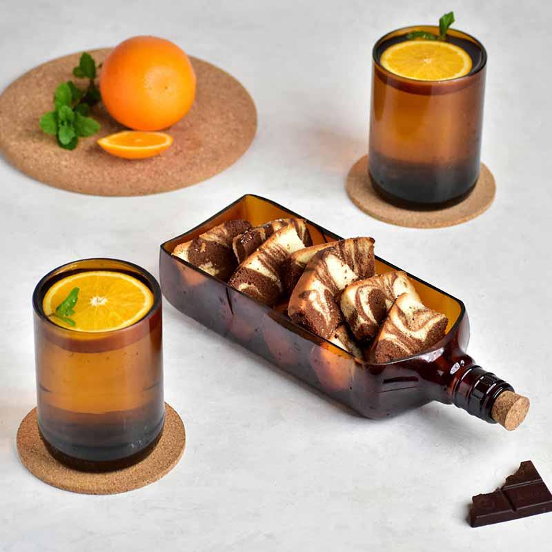 Ballantine Bottle Platter With Glasses