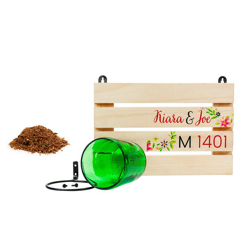 Customised Multicoloured Living Name Board With Vat69 Planter