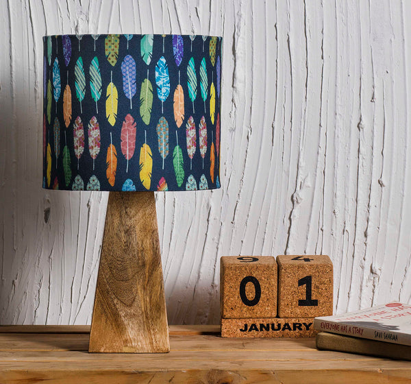 Kavi Feather Wooden Shade Lamp (Square Base)